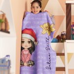 Couverture Douce Multicolore Personnalisée avec Nom Personnage Dessin Animé et Fleur de Naissance Cadeau Noël pour Famille et  Enfants
