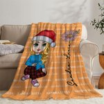 Couverture Douce Multicolore Personnalisée avec Nom Personnage Dessin Animé et Fleur de Naissance Cadeau Noël pour Famille et  Enfants