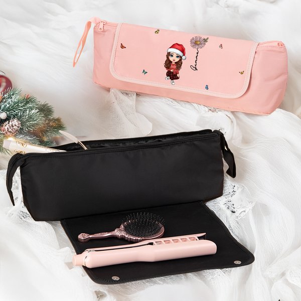 Personalized Cartoon Character Birth Flower Portable Heating Rod Storage Bag with Name  Christmas Travel Accessories Gift for Women