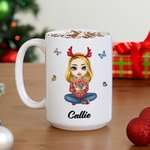 Tasse en céramique personnalisée avec nom, anniversaire et cadeau de Noël pour les femmes.