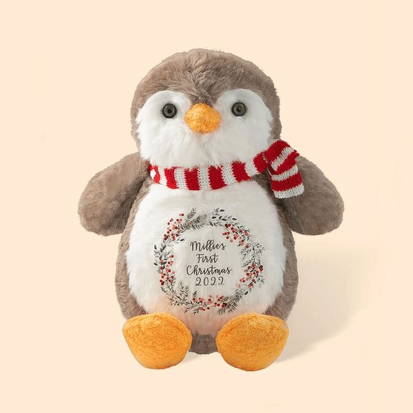 Peluches Pingouin Personnalisées avec Nom Texte Année Cadeau Noël