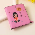 Personalized Cartoon Character Birth Flower Name Leather Compact Bifold Pocket Wallet with RFID Blocking and ID Window Birthday Gift for Family Kids