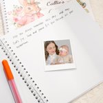 Henkilökohtainen Floral Peter Rabbit Spiral Ristiäiset Guest Book Clear PVC Linen Cover ja 80 tyhjää sivua Kaste Muisti lahja uusille vanhemmille
