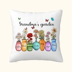 Personalised Mother's Grandma's Garden 1-10 Birth Flower Vase Throw Pillow Cover with Name Butterfly Home Decor Birthday Holiday Gift for Family