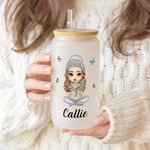 Personalizzato Cartoon mamma nonna nascita bouquet di fiori 20 oz smerigliato birra può vetro con coperchio di bambù e cannuccia Compleanno regalo di 