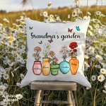 Personalised Mother's Grandma's Garden 1-10 Birth Flower Vase Throw Pillow Cover with Name Butterfly Home Decor Birthday Holiday Gift for Family