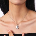 Personalized Cross Birth Flower Bouquet Photo Necklace Christian Engraved Jewelry Baptismal Birthday Christmas Gift for Women