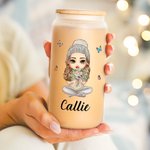 Personalizzato Cartoon mamma nonna nascita bouquet di fiori 20 oz smerigliato birra può vetro con coperchio di bambù e cannuccia Compleanno regalo di 