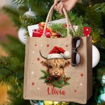 Personalisierte Weihnachtsmannmütze Hochlandring Schneeflocke Jutetasche Tote Bag mit Namen Weihnachtsgeschenk für Familie Kinder