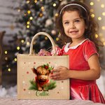 Personalisierte Weihnachtsmannmütze Hochlandring Schneeflocke Jutetasche Tote Bag mit Namen Weihnachtsgeschenk für Familie Kinder