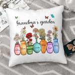 Personalised Mother's Grandma's Garden 1-10 Birth Flower Vase Throw Pillow Cover with Name Butterfly Home Decor Birthday Holiday Gift for Family