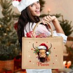Personalisierte Weihnachtsmannmütze Hochlandring Schneeflocke Jutetasche Tote Bag mit Namen Weihnachtsgeschenk für Familie Kinder