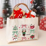 Personalisierte Cartoon-Charakter Weihnachtsbaum Schneemann Canvas Tragetasche mit Namen Weihnachten Geburtstag Geschenk für Familie Freund Liebhaber
