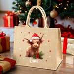 Personalisierte Weihnachtsmannmütze Hochlandring Schneeflocke Jutetasche Tote Bag mit Namen Weihnachtsgeschenk für Familie Kinder