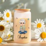 Personalizzato Cartoon mamma nonna nascita bouquet di fiori 20 oz smerigliato birra può vetro con coperchio di bambù e cannuccia Compleanno regalo di 