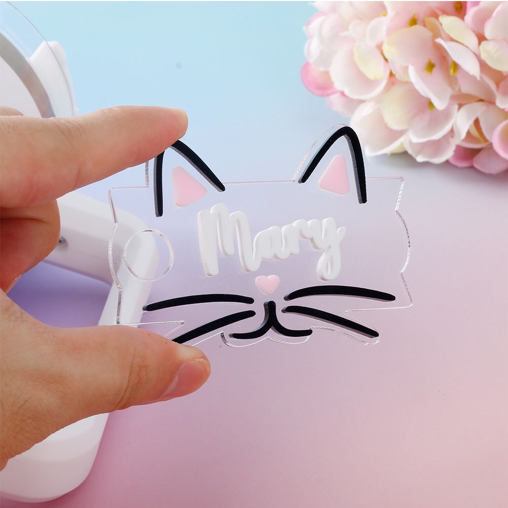 Personalized Cute Cat Clear Acrylic Tumbler Name Plate Tag Accessories for Stanley Cup Birthday Gift for Cat Lovers Owners 3