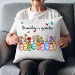 Personalised Mother's Grandma's Garden 1-10 Birth Flower Vase Throw Pillow Cover with Name Butterfly Home Decor Birthday Holiday Gift for Family