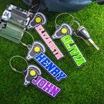 Personalised Multicolour Colours 3D Printed Name Lacrosse Racket Keychain Bag Tag Lacrosse Mom Birthday Gift for Sports Lover