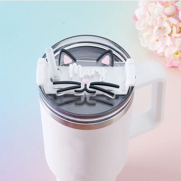 Personalized Cute Cat Clear Acrylic Tumbler Name Plate Tag Accessories for Stanley Cup Birthday Gift for Cat Lovers Owners