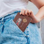 Personalized Cartoon Character Birth Flower Name Leather Compact Bifold Pocket Wallet with RFID Blocking and ID Window Birthday Gift for Family Kids