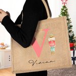 Personalisierte Nussknacker Fee Ballett Mädchen wiederverwendbare große Jute Tragetasche mit Initial und Name Geburtstag Weihnachtsgeschenk für Familie Kinder