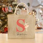 Personalisierte Nussknacker Fee Ballett Mädchen wiederverwendbare große Jute Tragetasche mit Initial und Name Geburtstag Weihnachtsgeschenk für Familie Kinder