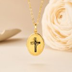 Personalized Cross Birth Flower Bouquet Photo Necklace Christian Engraved Jewelry Baptismal Birthday Christmas Gift for Women