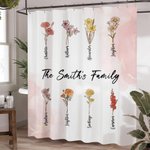 Personalized 1-15 Birth Flowers Waterproof Shower Curtain with 12 Rust-Proof Grommets Bathroom Decor Housewarming Birthday Gift for Family Friend