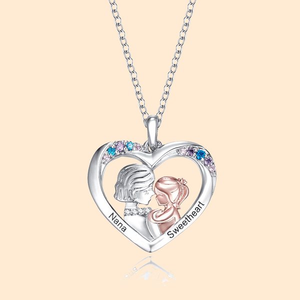 Personalized Heart Shape Two Tone Grandma Granddaughter Necklace with Engraved Name Dainty Jewelry Birthday Anniversary Gift for Women