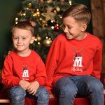 Personalised Multicolour Reindeer Horns Santa Hat Initial Kids Adults Sweatshirt with Name Christmas Evening Outfit Gift for Family