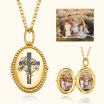 Personalized Cross Birth Flower Bouquet Photo Necklace Christian Engraved Jewelry Baptismal Birthday Christmas Gift for Women