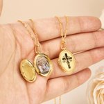 Personalized Cross Birth Flower Bouquet Photo Necklace Christian Engraved Jewelry Baptismal Birthday Christmas Gift for Women