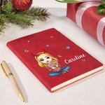 Carnet en Cuir Personnalisé avec Personnage Dessin Animé Bouquet de Fleur et Nom Cadeau Anniversaire Noël pour Femmes et Amies