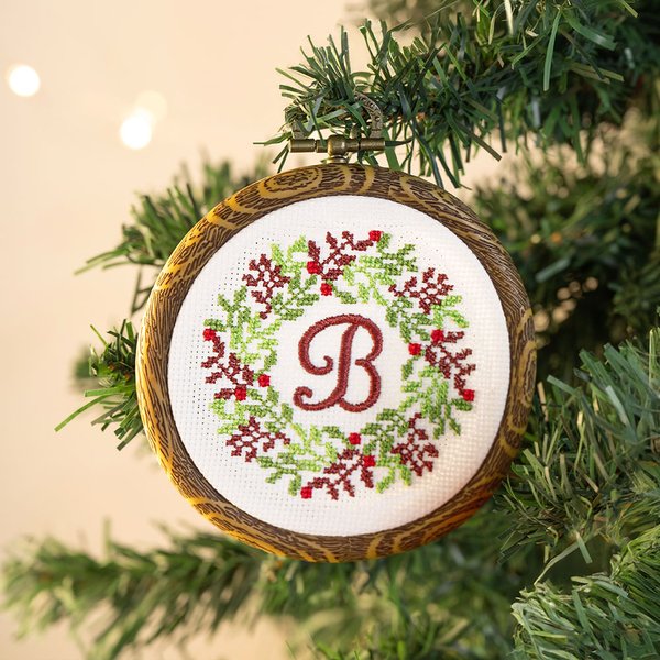 Adorno personalizado de punto de cruz retro hecho a mano alfabeto contado con hebilla Decoración del árbol de Navidad Regalo para familia Punto de cru