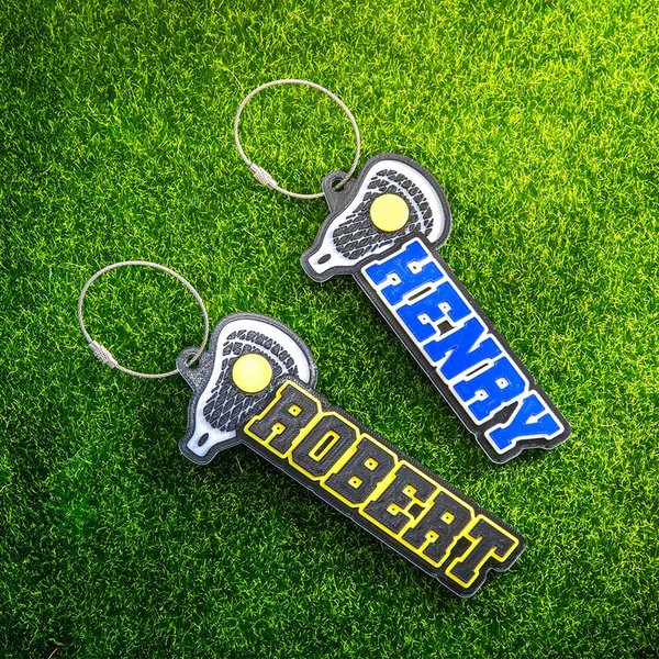 Personalized Multicolor Colors 3D Printed Name Lacrosse Racket Keychain Bag Tag Lacrosse Mom Birthday Gift for Sports Lover