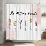 Personalized 1-15 Birth Flowers Waterproof Shower Curtain with 12 Rust-Proof Grommets Bathroom Decor Housewarming Birthday Gift for Family Friend