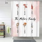 Personalized 1-15 Birth Flowers Waterproof Shower Curtain with 12 Rust-Proof Grommets Bathroom Decor Housewarming Birthday Gift for Family Friend