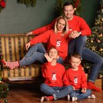 Personalised Multicolour Reindeer Horns Santa Hat Initial Kids Adults Sweatshirt with Name Christmas Evening Outfit Gift for Family