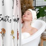 Personalized 1-15 Birth Flowers Waterproof Shower Curtain with 12 Rust-Proof Grommets Bathroom Decor Housewarming Birthday Gift for Family Friend