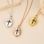 Personalized Cross Birth Flower Bouquet Photo Necklace Christian Engraved Jewelry Baptismal Birthday Christmas Gift for Women
