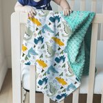 Personalized Cute Dinosaur Soft Baby Security Blanket with Dotted Backing and Embroidery Name Baby Shower Birthday Gift for Boys Girls