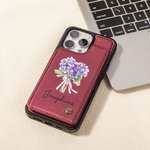 Personalisierte Geburt Blume Blumenstrauß PU Leder Flip Wallet Handyhülle für iPhone mit Namen RFID-Blockierung Karteninhaber Geburtstagsgeschenk für Familie