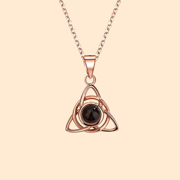 Personalised Celtic Knot Triangle Photo Projection Necklace Birthday Anniversary Gift for Her