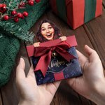 Personalised Big Head Cutout Pull Out Bell Christmas Box Shaped Gift Card Money Holder with Pen Fun Photo Greeting Card Party Gift for Family Friend
