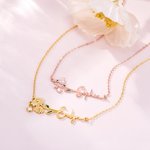Personalized Dainty Enamel Birth Flower Name Necklace with Birthstone Birthday Anniversary Gift for Women Girls