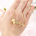 Personalized Dainty Enamel Birth Flower Name Necklace with Birthstone Birthday Anniversary Gift for Women Girls