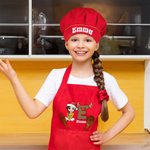 Tablier Réglable Personnalisé avec Nom et Personnage Thème de Noël Chapeau de Cuisine Inclus Cadeau pour les Garçons et les Filles