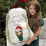 Gepersonaliseerde Maretak Speciale Levering voor Cartoon Karakter Trekkoord Canvas Zak met Naam Kerstcadeau voor Kid Volwassene