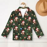Gepersonaliseerd Cartoon Gezicht Foto Lange Mouw Shirt Koordbroek Bijpassende Pyjama Set Grappig Verjaardag Kerstcadeau voor Familie Kinderen