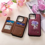 Personalisierte Geburt Blume Blumenstrauß PU Leder Flip Wallet Handyhülle für iPhone mit Namen RFID-Blockierung Karteninhaber Geburtstagsgeschenk für Familie